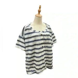We The Free by Free People Top Women Medium Navy White Stripe Oversized Shirt